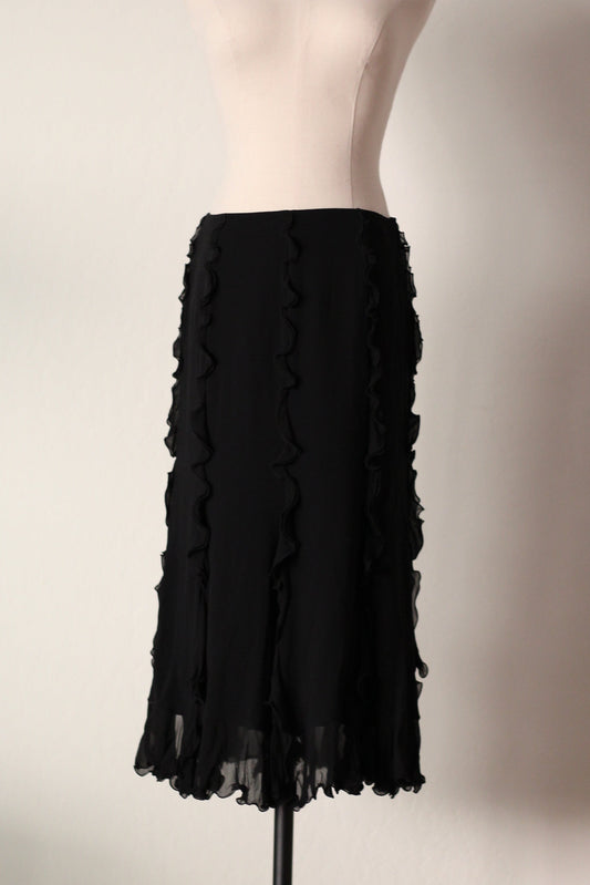 Emmanuel Ungaro by Giambattista Valli FW 2002 Black Silk Ruffle Skirt