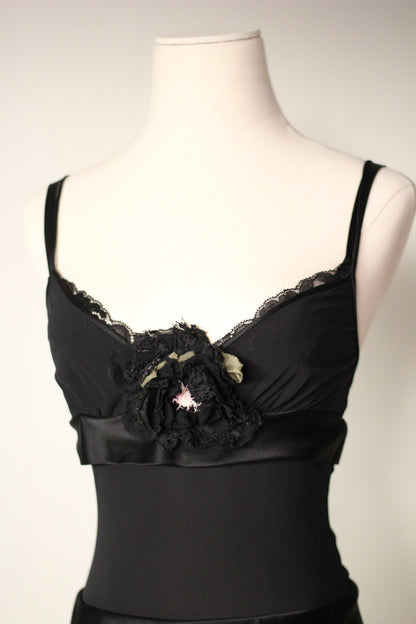 Dolce and Gabbana Fall Winter 2004 Flower Applique Black Dress