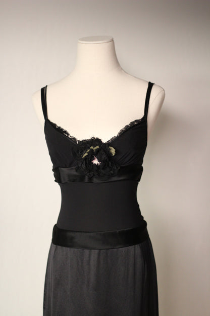 Dolce and Gabbana Fall Winter 2004 Flower Applique Black Dress