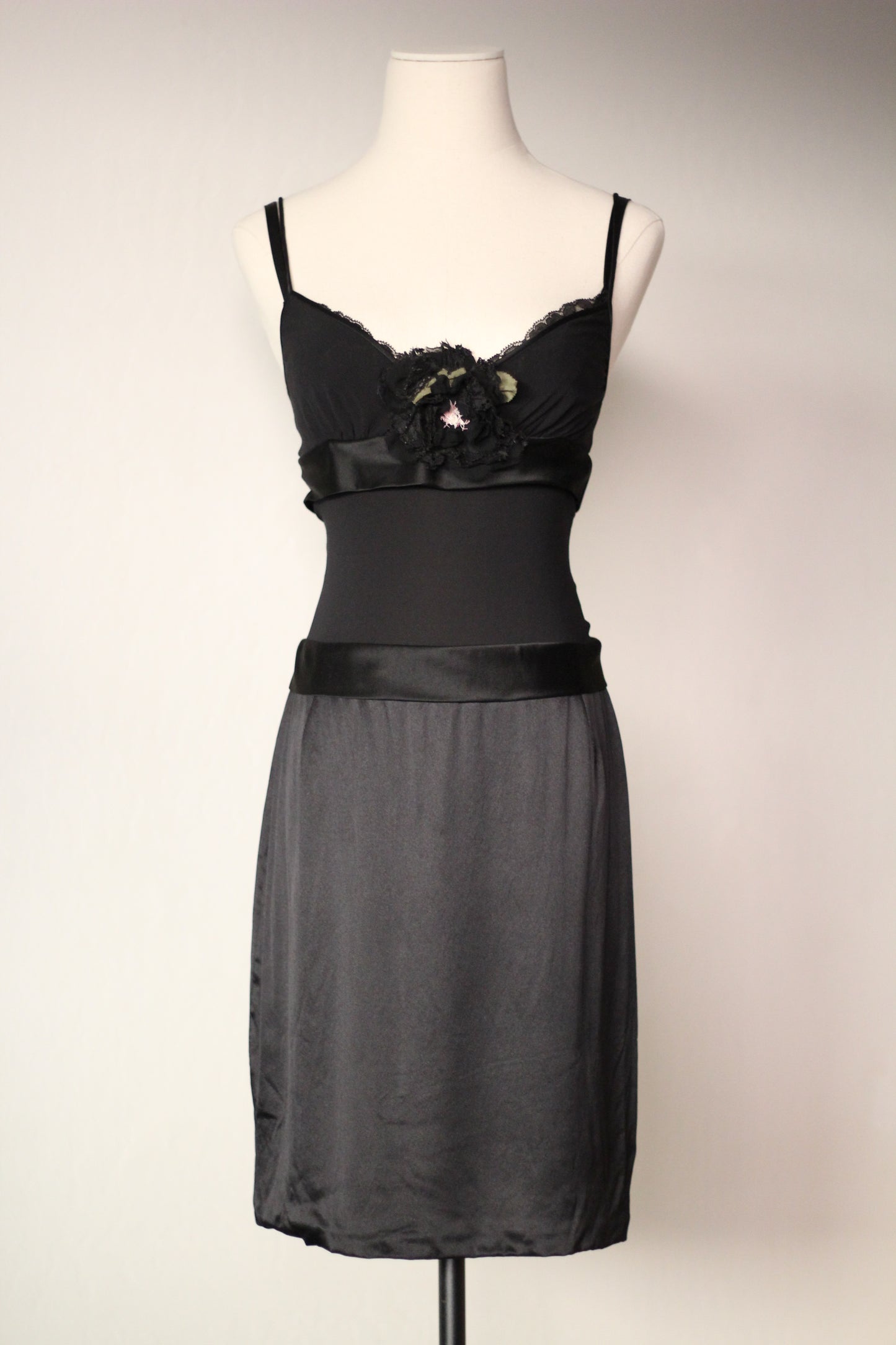 Dolce and Gabbana Fall Winter 2004 Flower Applique Black Dress