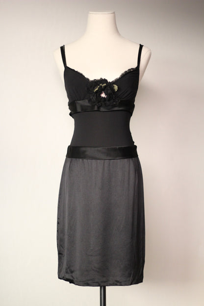 Dolce and Gabbana Fall Winter 2004 Flower Applique Black Dress