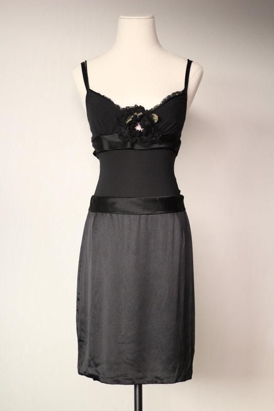 Dolce and Gabbana Fall Winter 2004 Flower Applique Black Dress