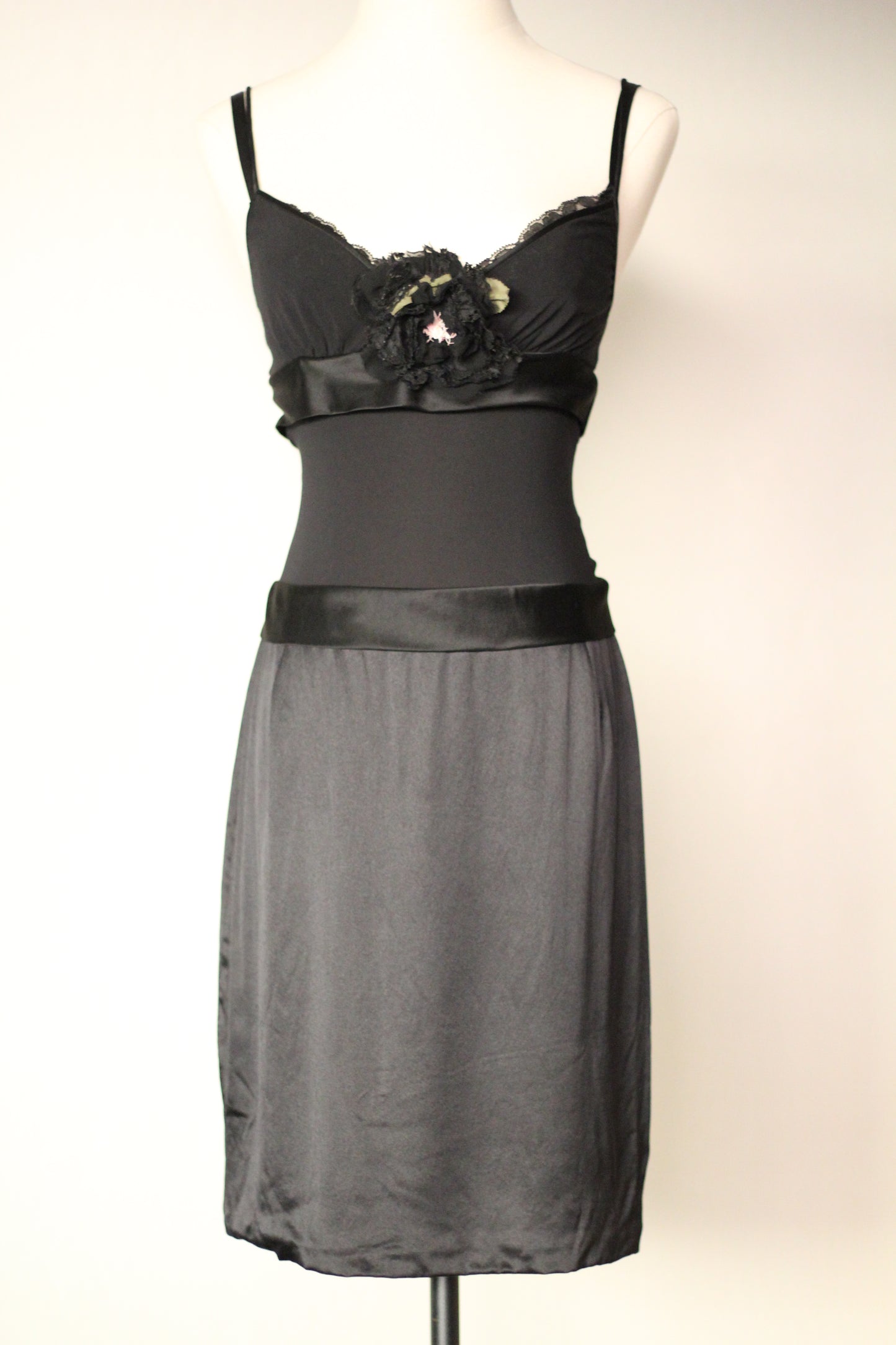 Dolce and Gabbana Fall Winter 2004 Flower Applique Black Dress