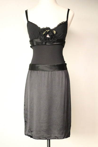 Dolce and Gabbana Fall Winter 2004 Flower Applique Black Dress