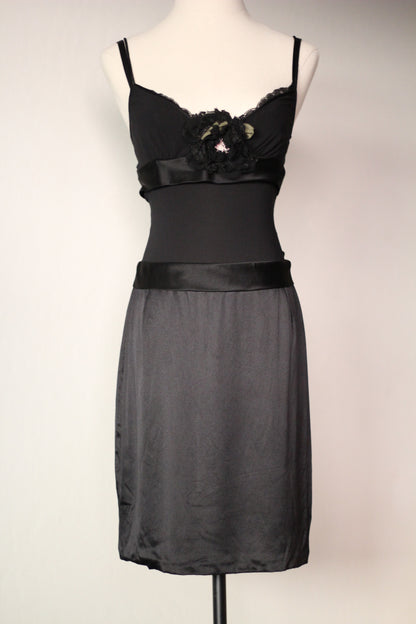 Dolce and Gabbana Fall Winter 2004 Flower Applique Black Dress