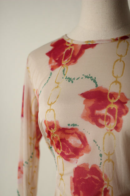 Anna Molinari 1997 Mesh Rose Top