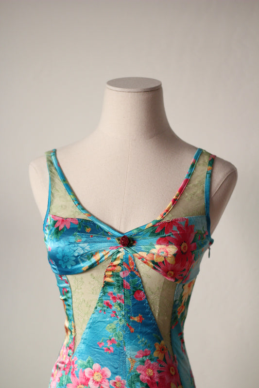 D&G 2005 Blue Dress with Floral Tropical Print