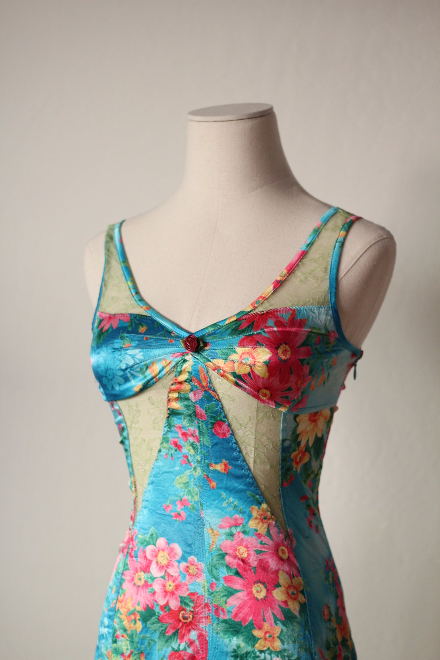 D&G 2005 Blue Dress with Floral Tropical Print
