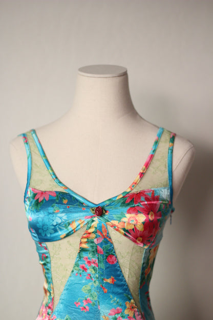 D&G 2005 Blue Dress with Floral Tropical Print