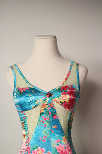 D&G 2005 Blue Dress with Floral Tropical Print