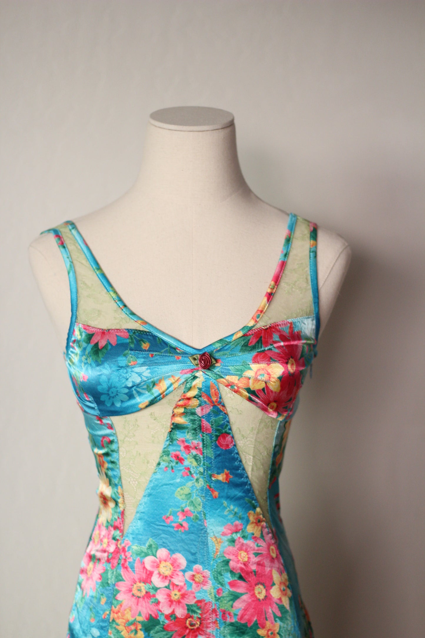 D&G 2005 Blue Dress with Floral Tropical Print