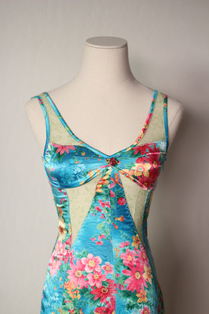 D&G 2005 Blue Dress with Floral Tropical Print