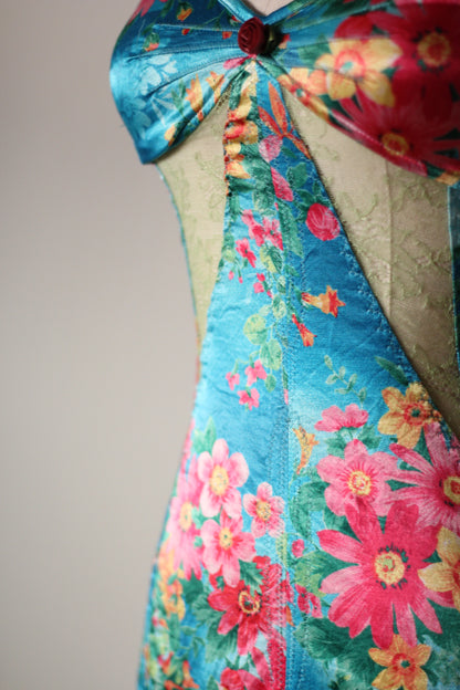 D&G 2005 Blue Dress with Floral Tropical Print