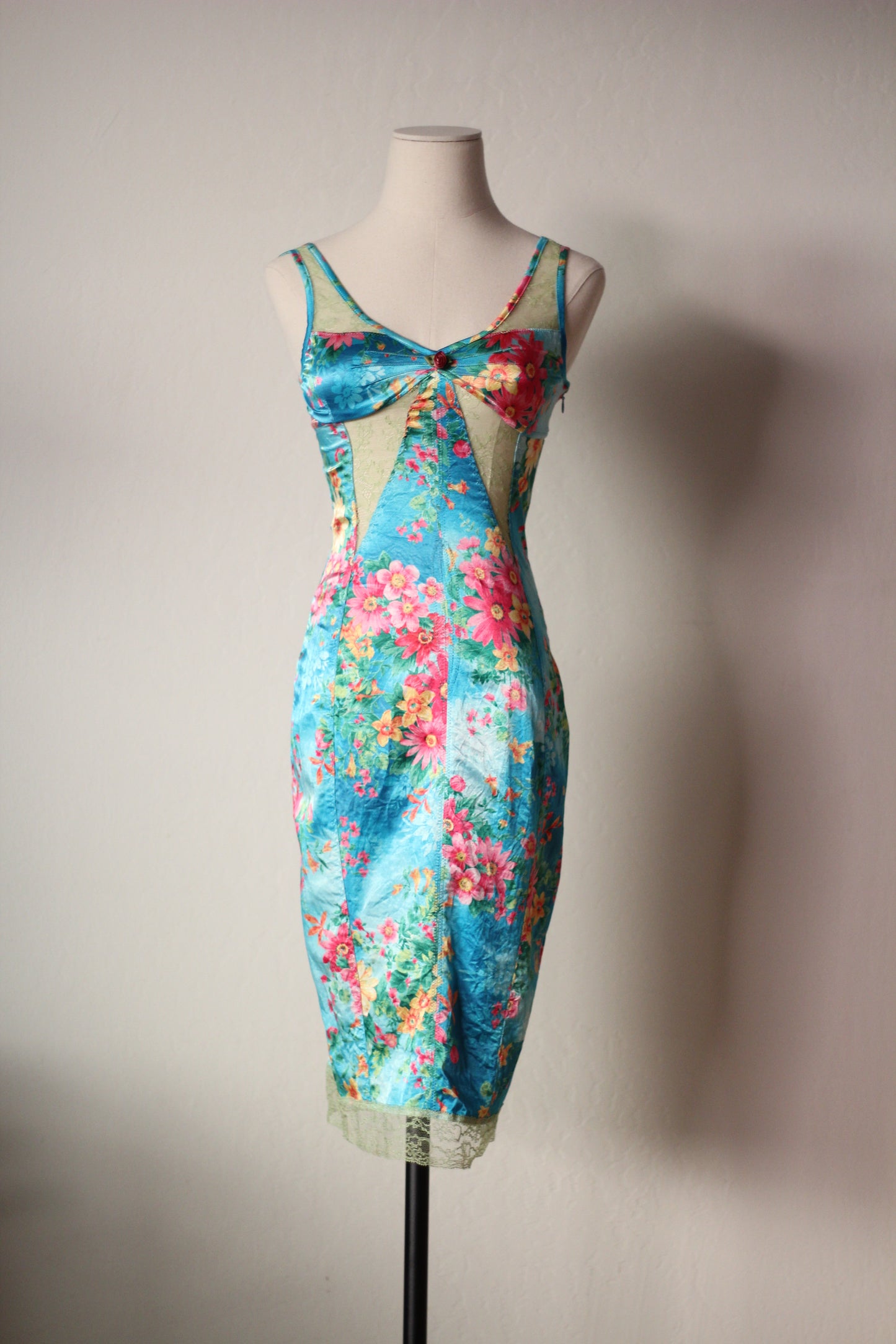 D&G 2005 Blue Dress with Floral Tropical Print