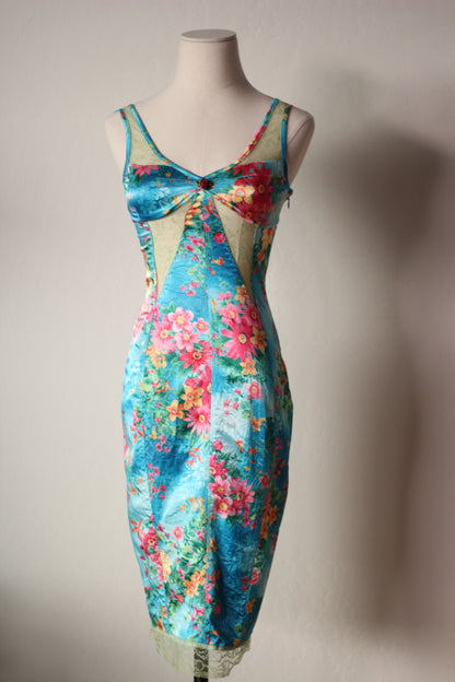 D&G 2005 Blue Dress with Floral Tropical Print