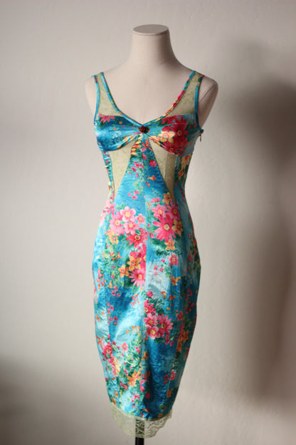 D&G 2005 Blue Dress with Floral Tropical Print