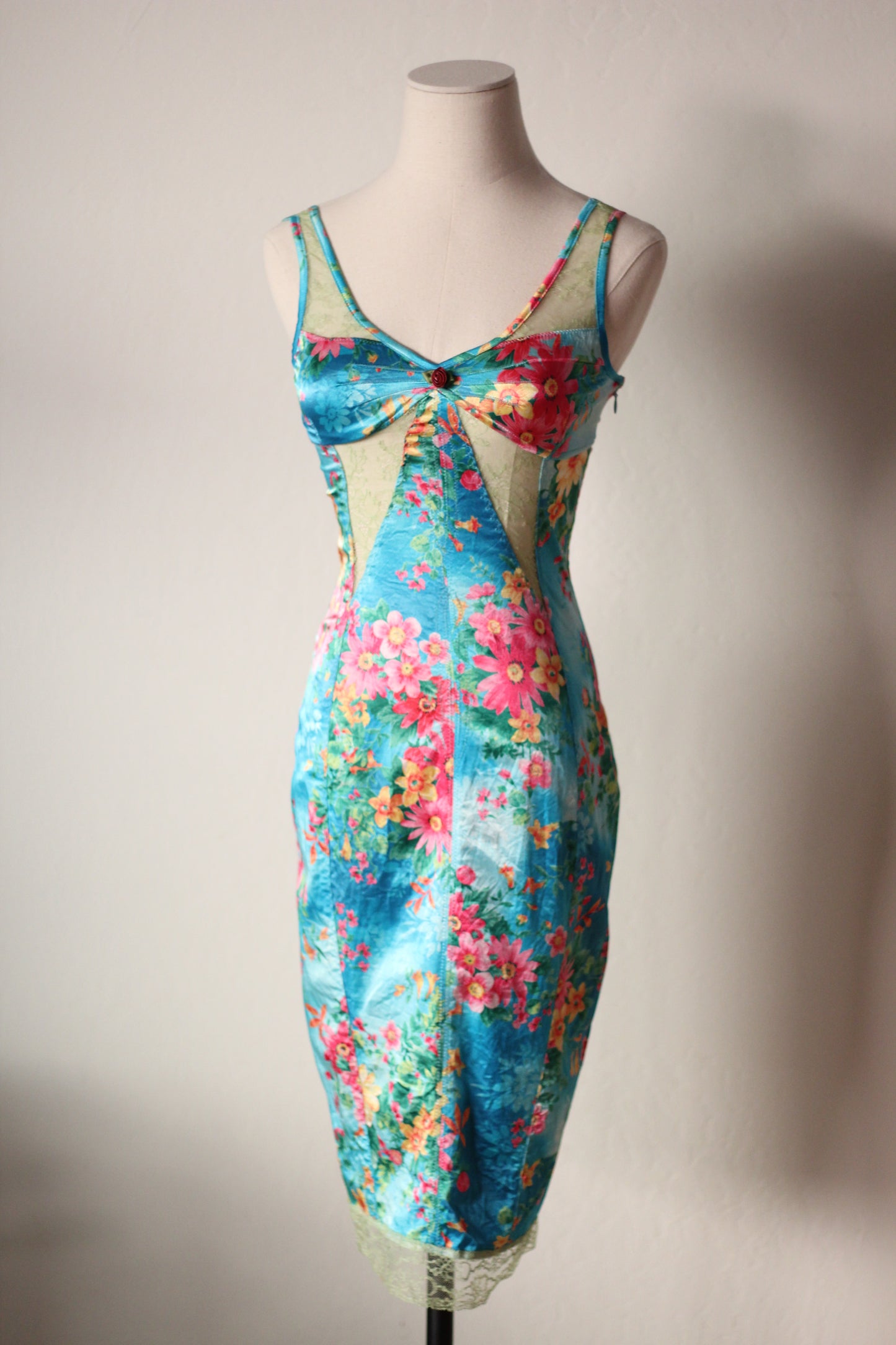 D&G 2005 Blue Dress with Floral Tropical Print