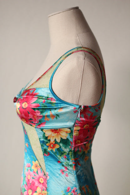 D&G 2005 Blue Dress with Floral Tropical Print
