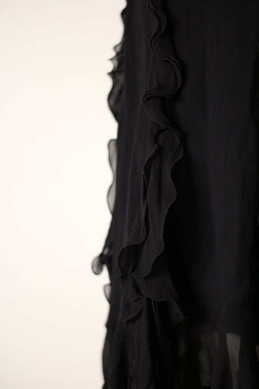 Emmanuel Ungaro by Giambattista Valli FW 2002 Black Silk Ruffle Skirt