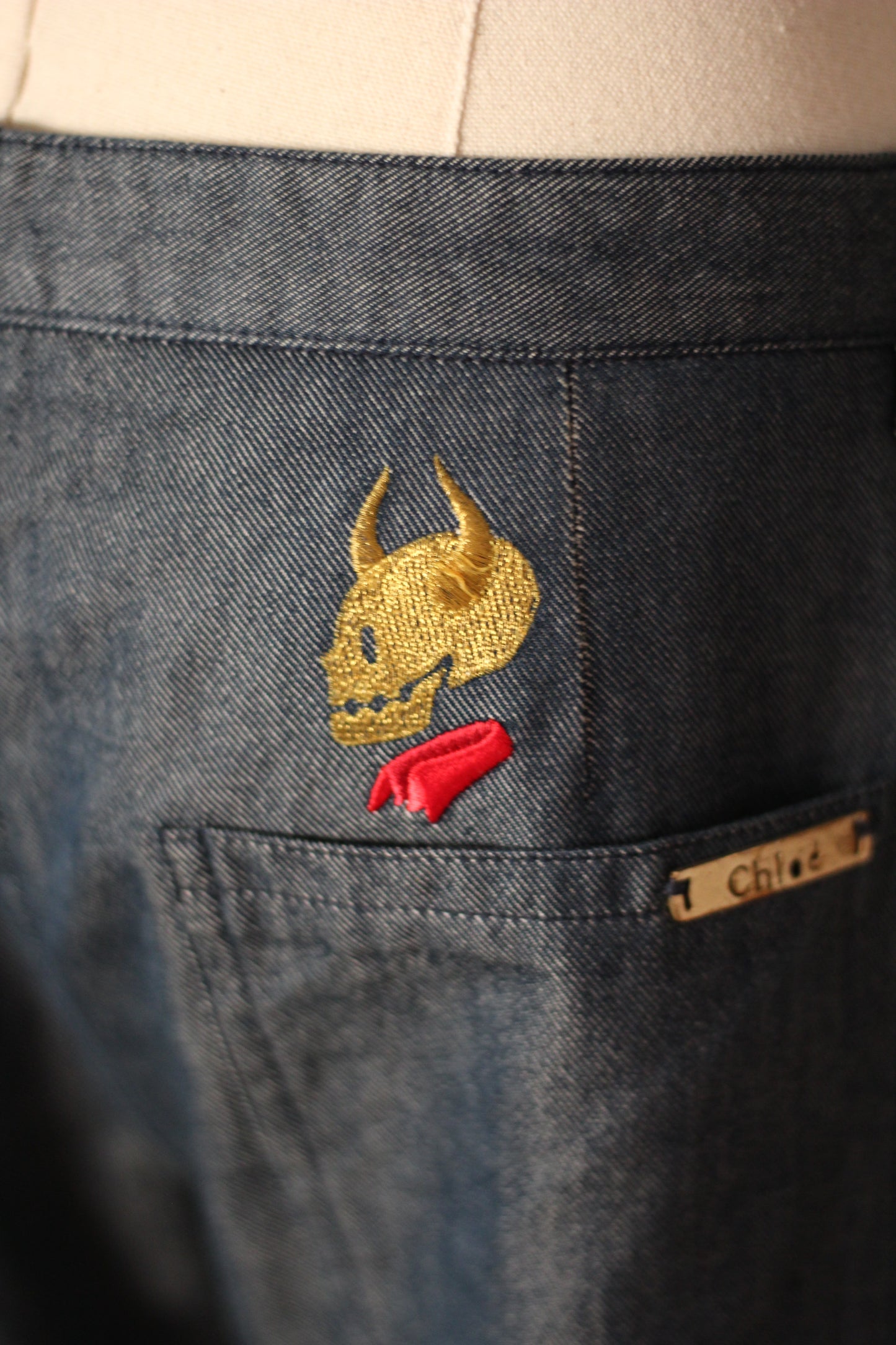 Chloe S/S 2000 Skull Embroidered Jeans