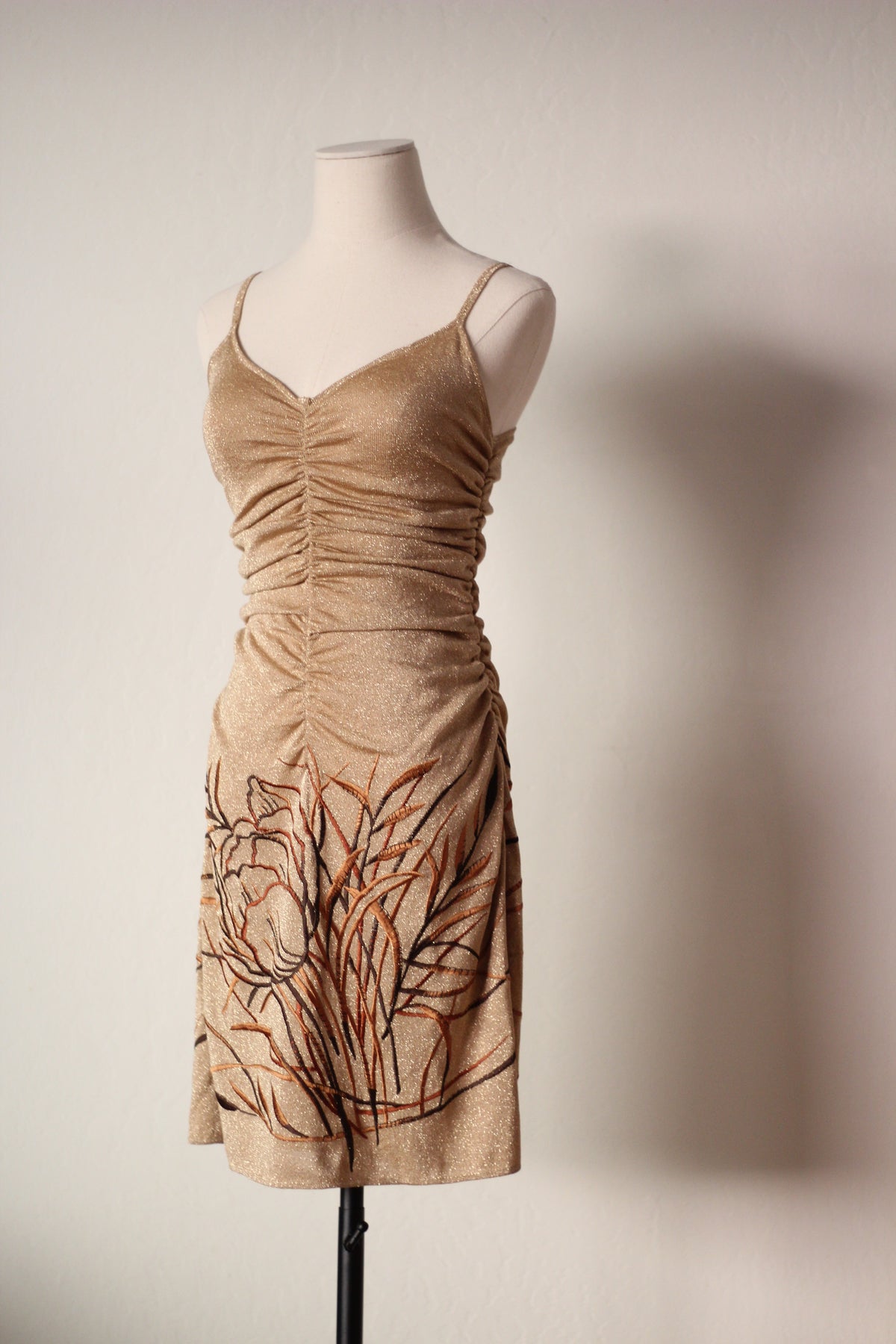 Valentino Boutique FW 1997 gold dress with floral embroidery