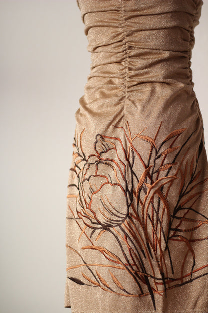 Valentino Boutique Fall/Winter 1997 Runway Gold Embroidered Dress